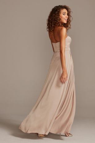 crepe bridesmaid dress strapless satin tall