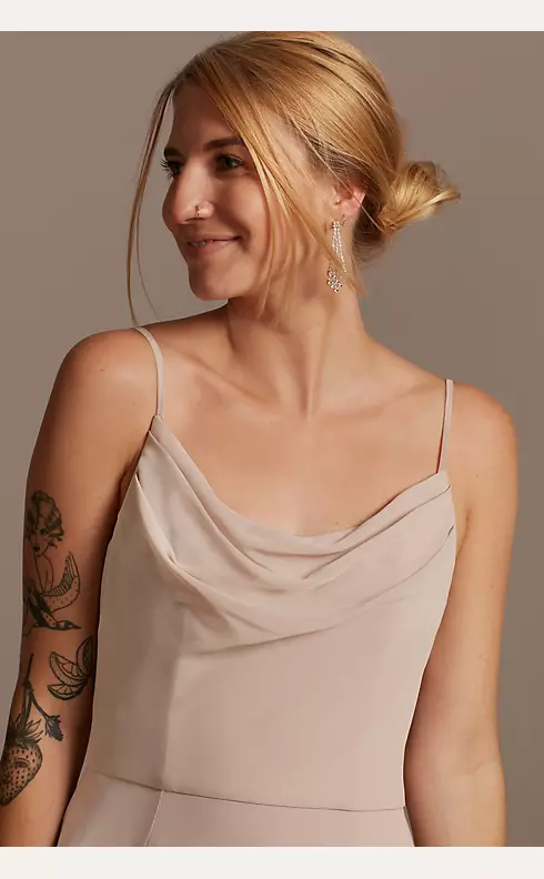 Cowl Neck Chiffon Bridesmaid Dress with Slit Image 2