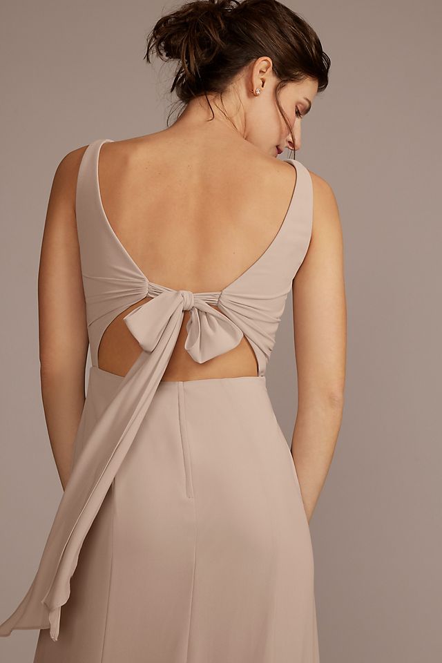 Chiffon Sleeveless Tie-Back Bridesmaid Dress Image 3