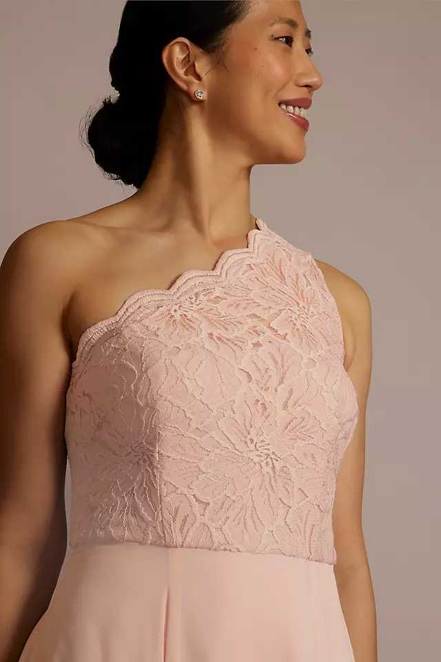 Stretch Lace Chiffon One-Shoulder Bridesmaid Dress Image 4