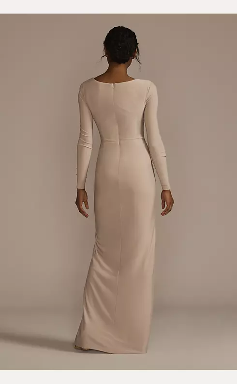 Long Sleeve Ruched Jersey Sheath Bridesmaid Dress Image 2
