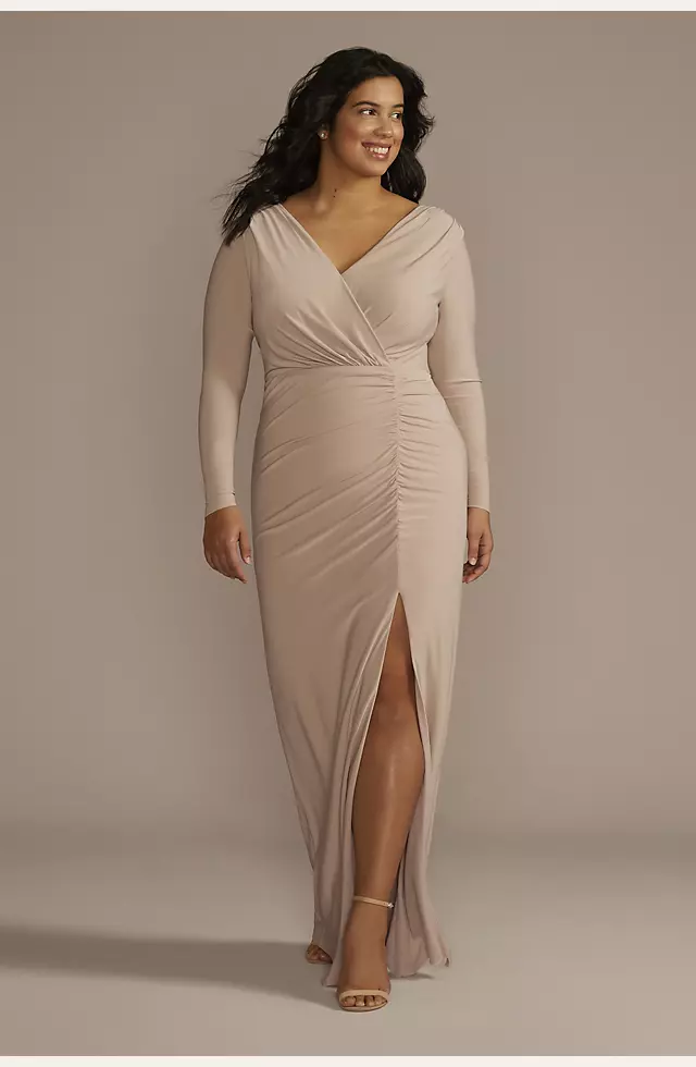 Long Sleeve Ruched Jersey Sheath Bridesmaid Dress Image 4