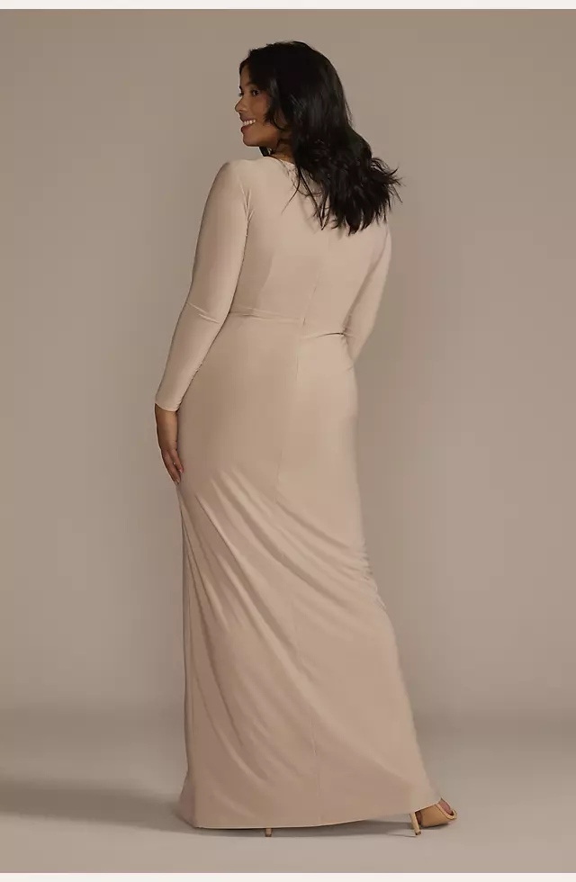 Long Sleeve Ruched Jersey Sheath Dress Image 5