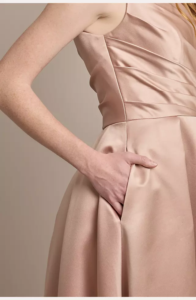 Satin One-Shoulder A-Line Pleated Dress Image 4