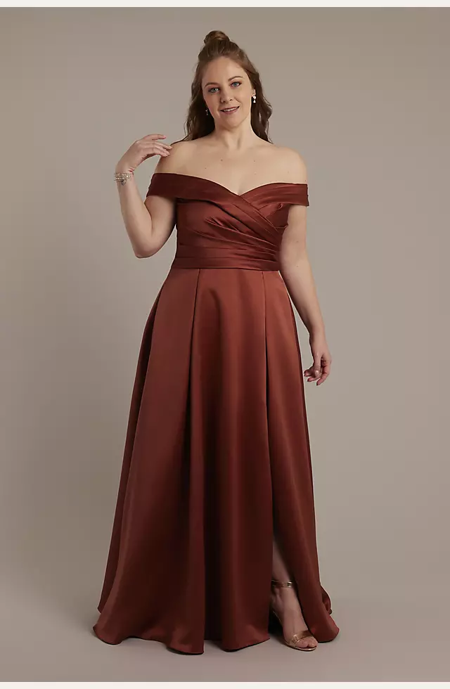 Satin Off-the-Shoulder Ball Gown Bridesmaid Dress Image 4