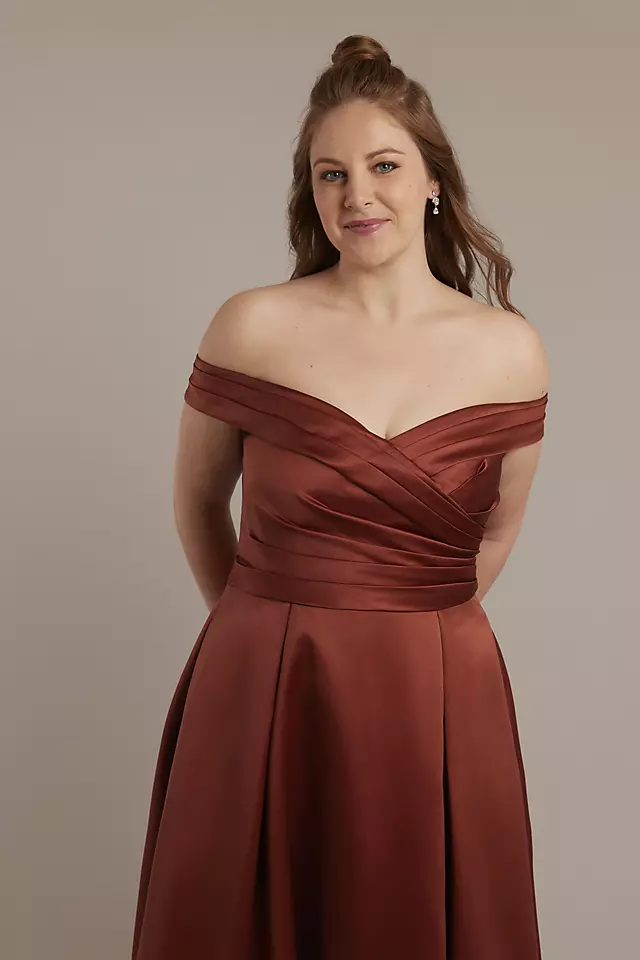 Satin Off-the-Shoulder Ball Gown Bridesmaid Dress Image 6