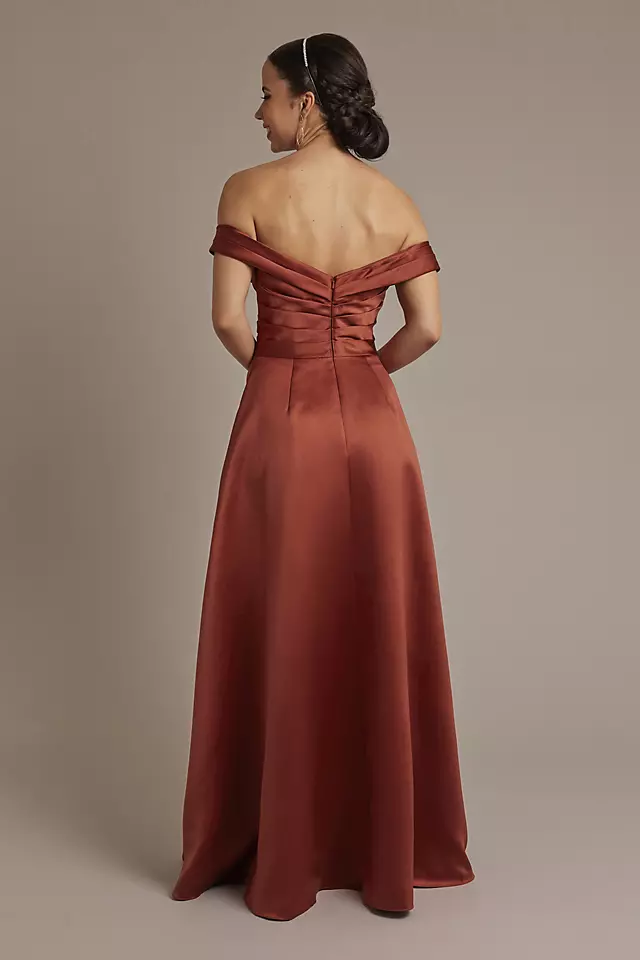 Satin Off-the-Shoulder Ball Gown Bridesmaid Dress Image 2