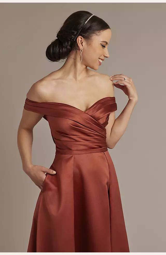Satin Off-the-Shoulder Ball Gown Dress Image 3