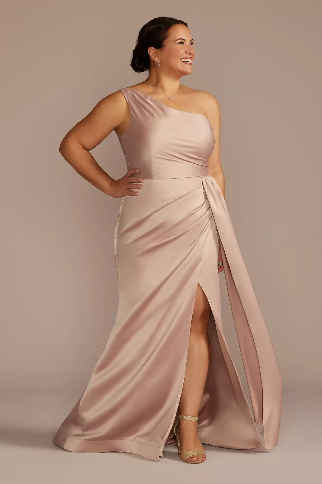 One-Shoulder Stretch Satin Bridesmaid Dress | David's Bridal One-Shoulder Stretch Satin Bridesmaid Dress | David's Bridal