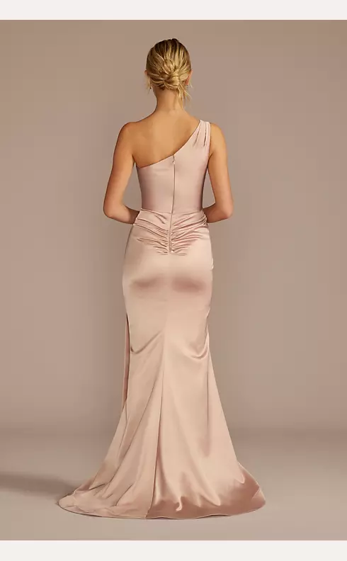One-Shoulder Stretch Satin Bridesmaid Dress Image 2