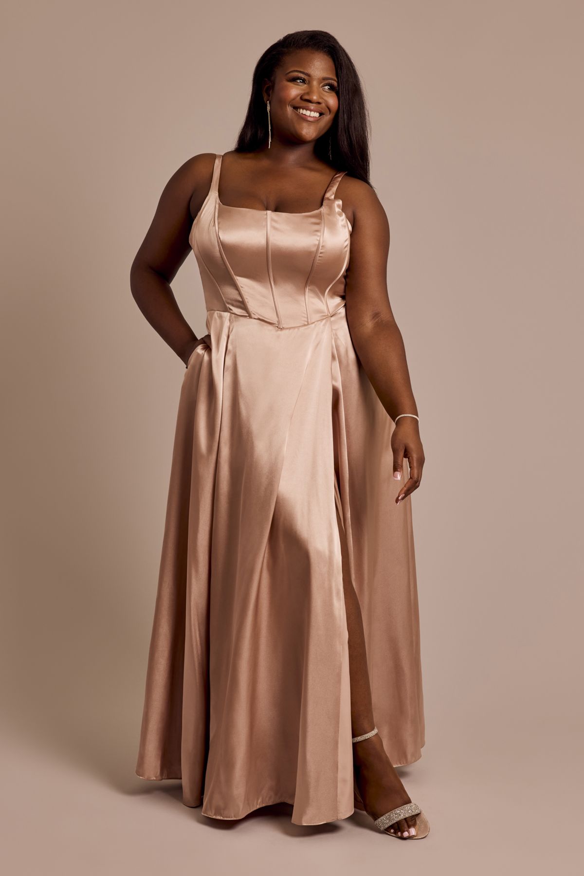 Sculpting Satin Off-the-Shoulder Bridesmaid Dress