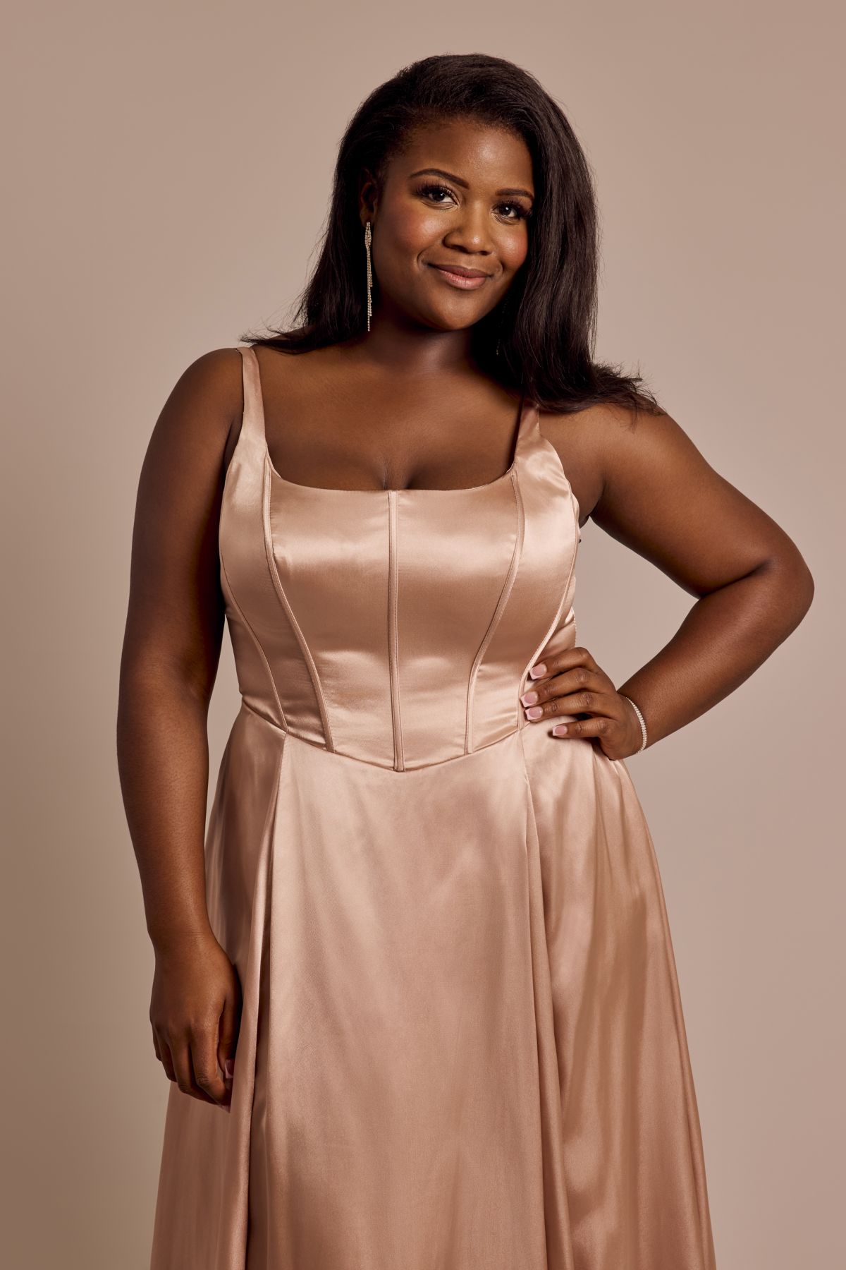Sculpting Satin Off-the-Shoulder Bridesmaid Dress