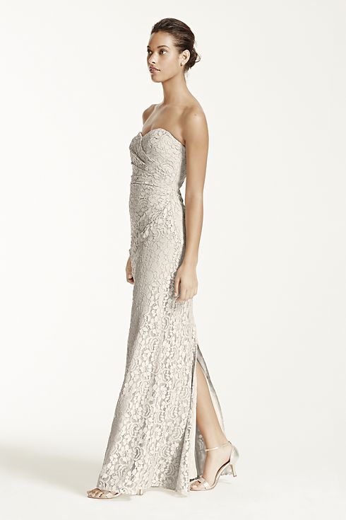 Long Strapless Lace Dress with Sweetheart Neckline Image 3