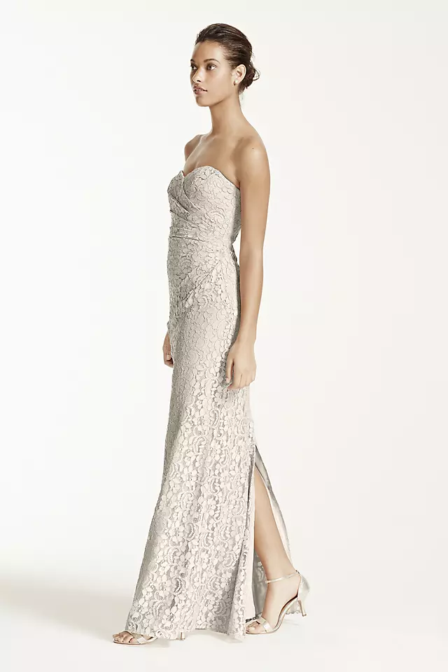 Long Strapless Lace Dress with Sweetheart Neckline Image 3