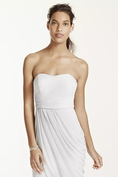 Long Strapless Mesh Dress with Side Draping Image 6