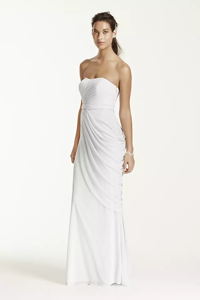 Long Strapless Mesh Dress with Side Draping Image 5