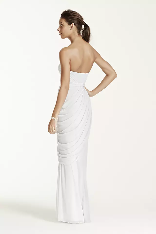 Long Strapless Mesh Dress with Side Draping Image 3