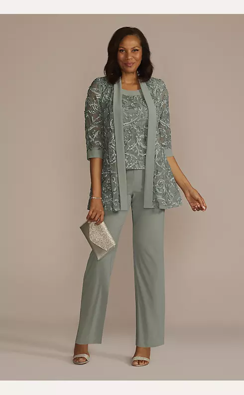 Three-Quarter Sleeve Soutache Embroidered Pantsuit