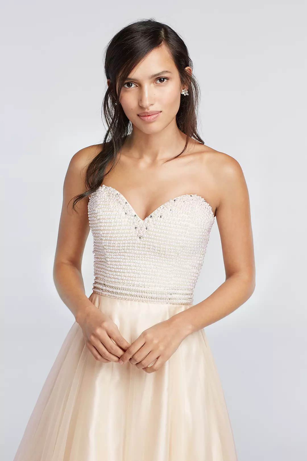 Pearl Beaded Bodice Prom Dress with Crystal Waist Image 3