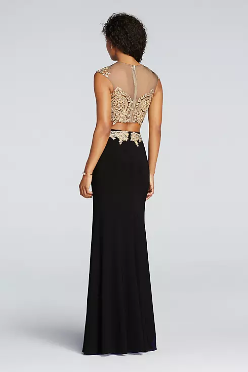 Beaded Two Piece Illusion Prom Crop Top and Skirt Image 2