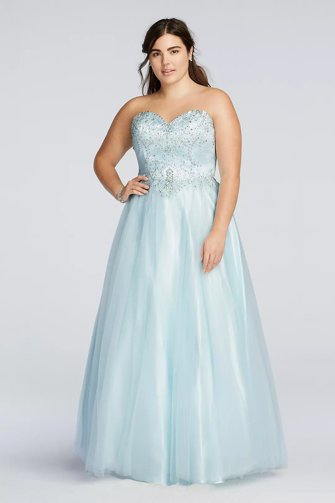 Crystal Embellished Drop Waist Tulle Prom Dress Image
