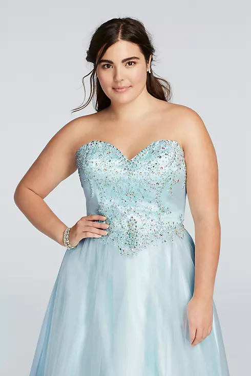 Crystal Embellished Drop Waist Tulle Prom Dress Image 3