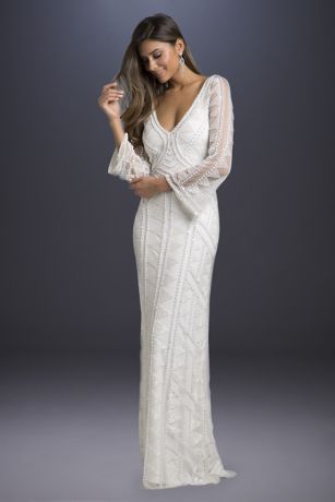 Distressed Bohemian Chiffon Wedding Dress Tea Length