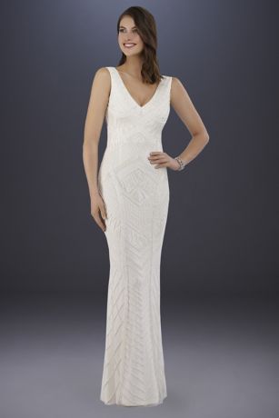 lara bryant beaded tank sheath wedding dress