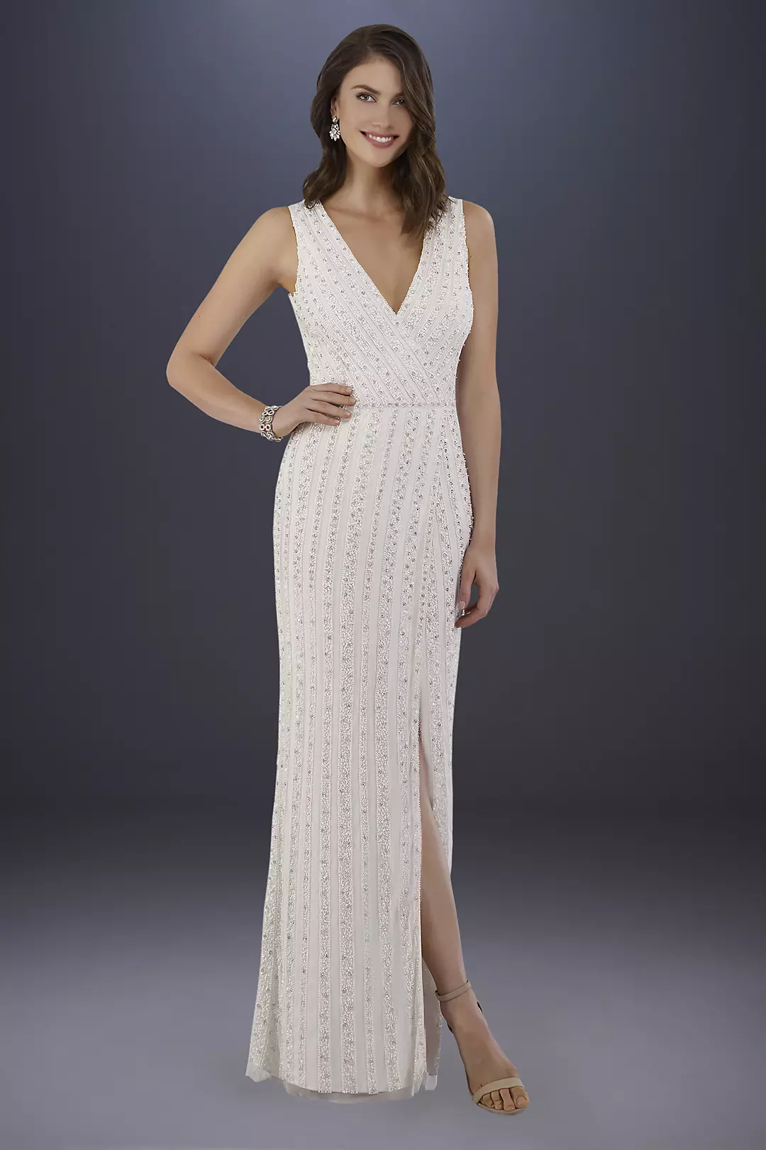 Lara Brandy Beaded Faux-Wrap V-Neck Wedding Dress Image