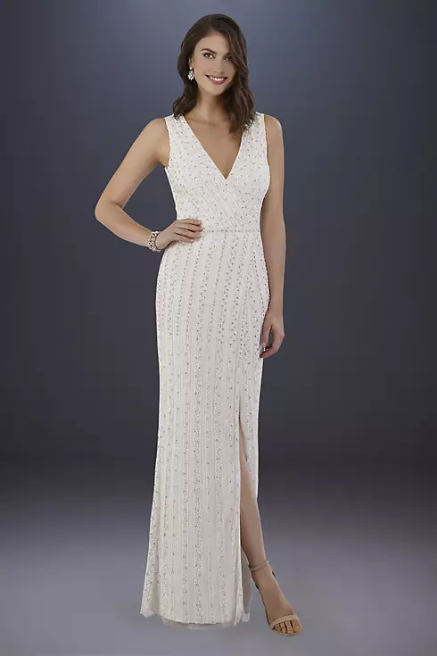 Lara Brandy Beaded Faux-Wrap V-Neck Wedding Dress Image 1