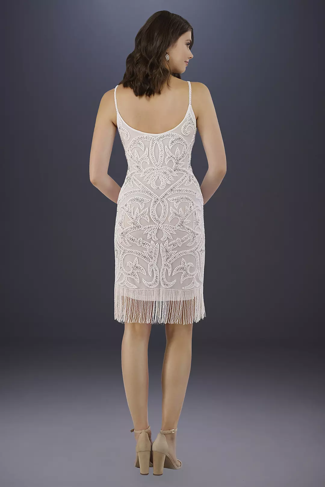Lara Demi Beaded Short Fringe Hem Wedding Dress Image 2