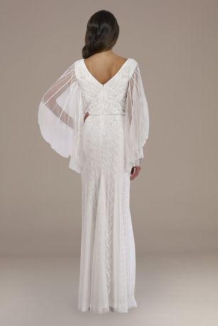 Lara Ella Beaded Cape Sleeve Wedding Dress | David 