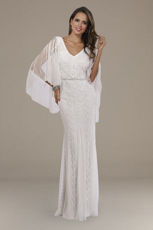 Lara Ella Beaded Cape Sleeve Wedding Dress David's Bridal