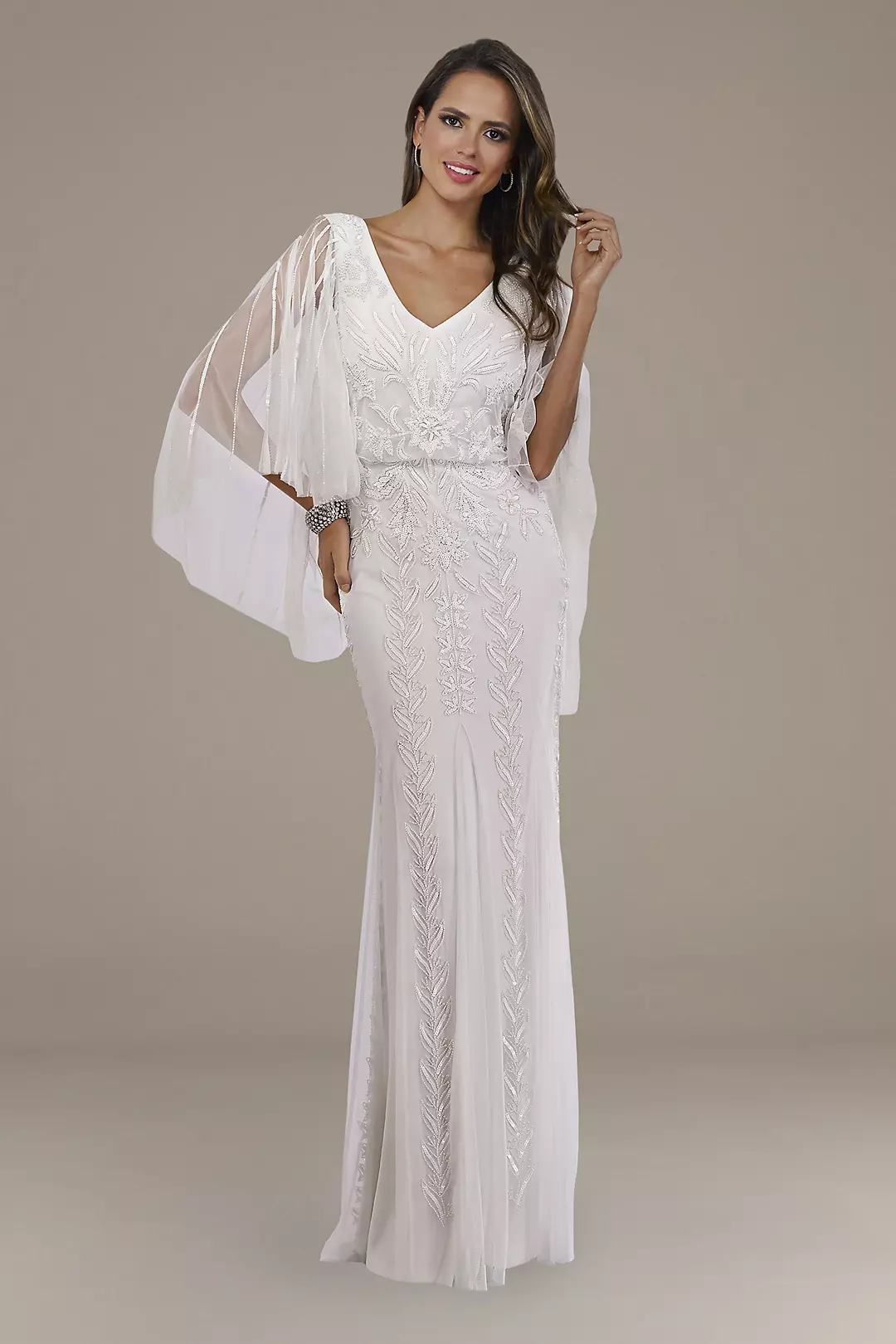 Lara Ella Beaded Cape Sleeve Wedding Dress Image