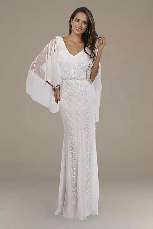 Lara Ella Beaded Cape Sleeve Wedding Dress Image 1