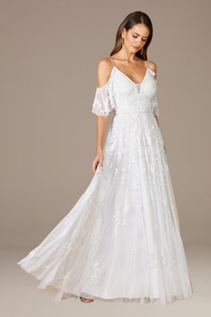 Lara Giana Beaded Cold-Shoulder Wedding Dress David's Bridal