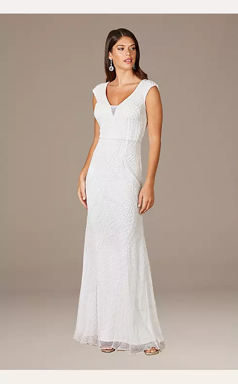 Short Sleeve Embellished Wedding Dress in White  Embellished wedding dress,  Short sleeve wedding dress, Short wedding dress