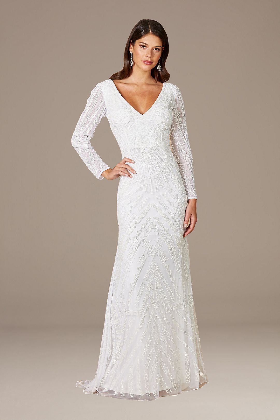 Lara Gretchen V-Neck Long Sleeve Wedding Dress Image 1