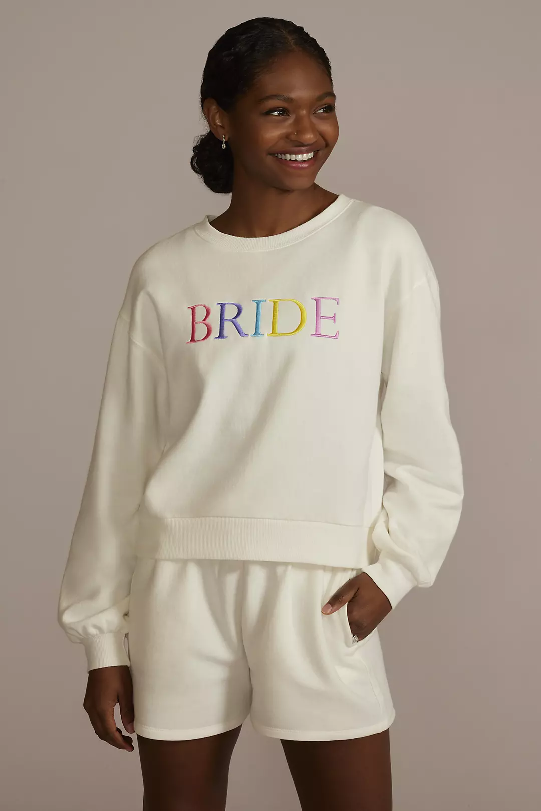 Colorful Embroidered Bride Sweatshirt | David\'s Bridal