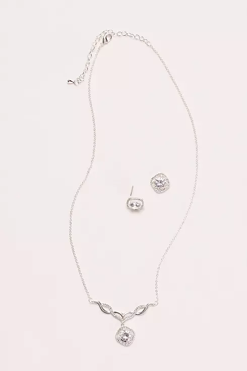 Pave Drop Pendant Necklace and Earring Set Image 1