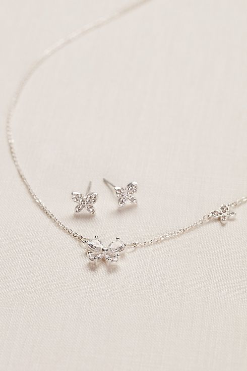 Cubic Zirconia Butterfly Necklace and Earring Set Image 2