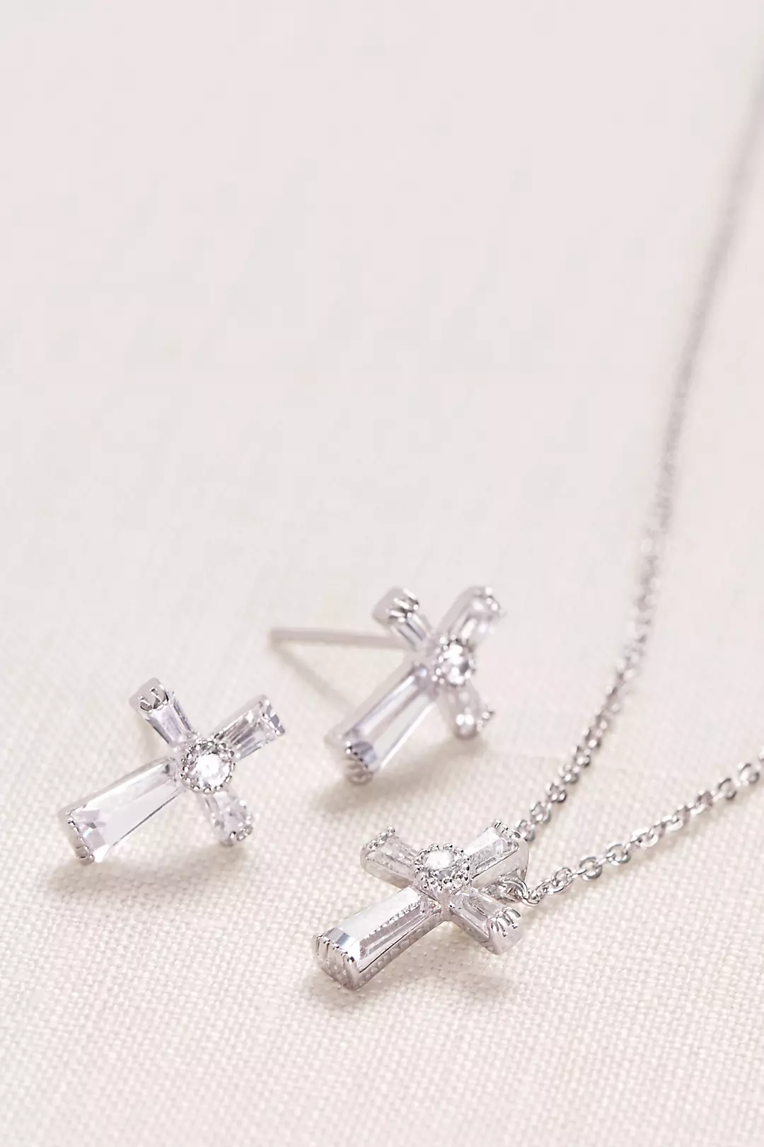 Emerald Cut Crystal Cross Necklace and Earring Set Image 2