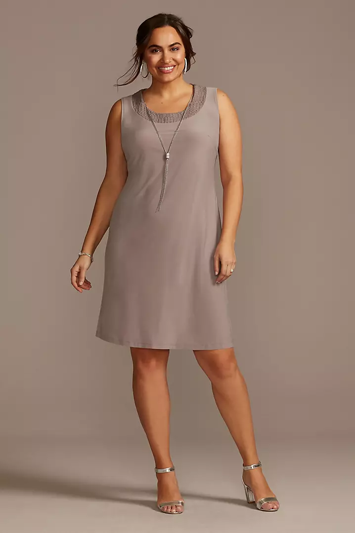 Plus Size Jersey Dress and Sheer Sleeve Jacket Set | David's Plus Size Jersey Dress and Sheer Sleeve Jacket Set | David's