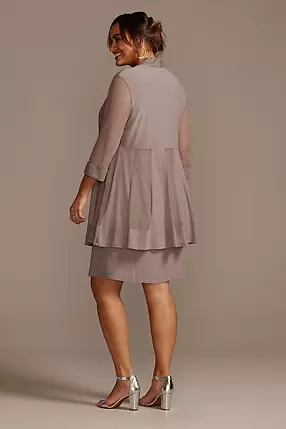 Plus Size Jersey Dress and Sheer Sleeve Jacket Set | David's Plus Size Jersey Dress and Sheer Sleeve Jacket Set | David's