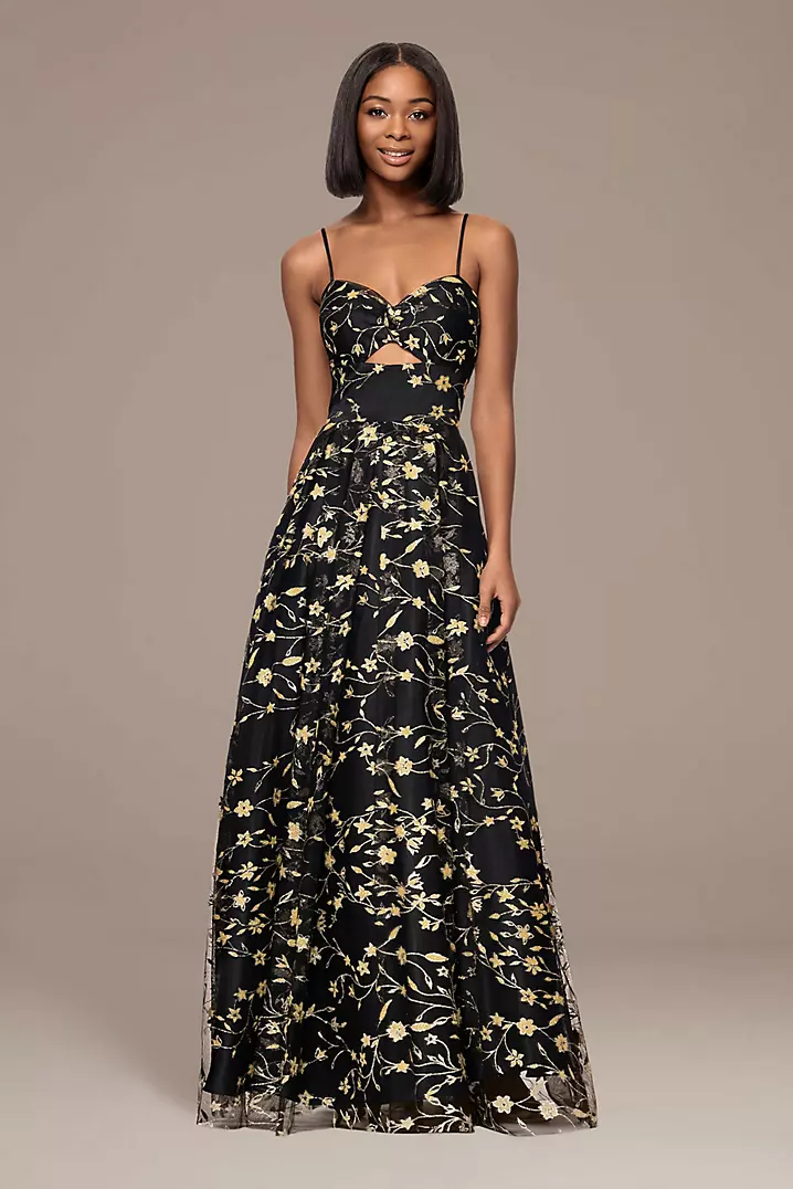 floral dress black and white Black Glitter Pleated Maxi Dress main image 0
