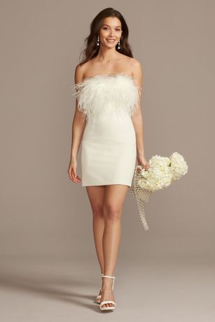 Strapless Crepe Feather Trim Mini Dress | David's Bridal