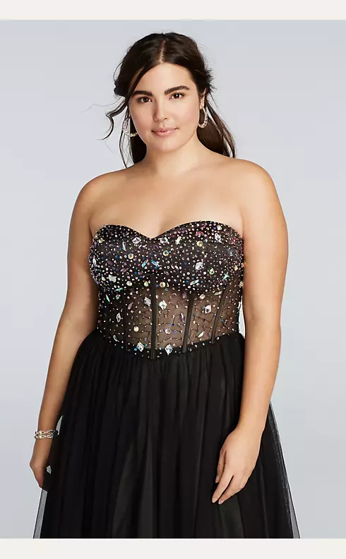 Crystal Beaded Corset Prom Dress with Tulle Skirt Image 3
