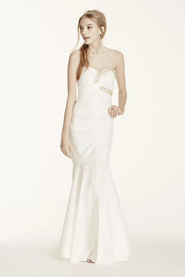 Strapless Beaded Fit and Flare Taffeta Dress | David's Bridal Strapless Beaded Fit and Flare Taffeta Dress | David's Bridal