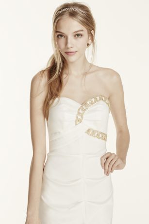 Strapless Beaded Fit and Flare Taffeta Dress | David's Bridal