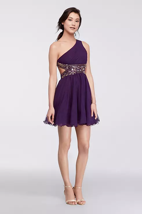 One-Shoulder Short Dress with Metallic Bodice Image 1